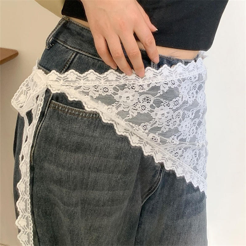 Lace Ribbon Trim - กระโปรงสั้นลูกไม้ทรงสามเหลี่ยม กระโปรงครึ่งตัว ผ้าลูกไม้ตกแต่งขอบ ผ้าถักแบบซ้อนชั้น ผ้าคลุมศีรษะผู้หญิง ผ้ากันเปื้อน