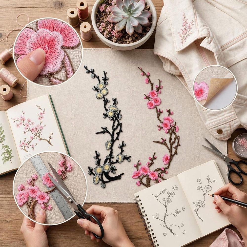 แผ่นปะลายดอกซากุระ DIY แบบรีดต - Applique Patch Flower บทวิจารณ์และราคา