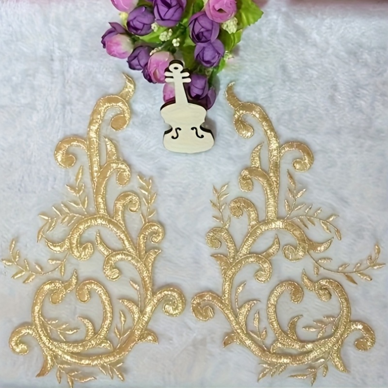 2 คู่ ผ้าลูกไม้สีทองลายดอกไม้  - Applique Patch Flower บทวิจารณ์และราคา