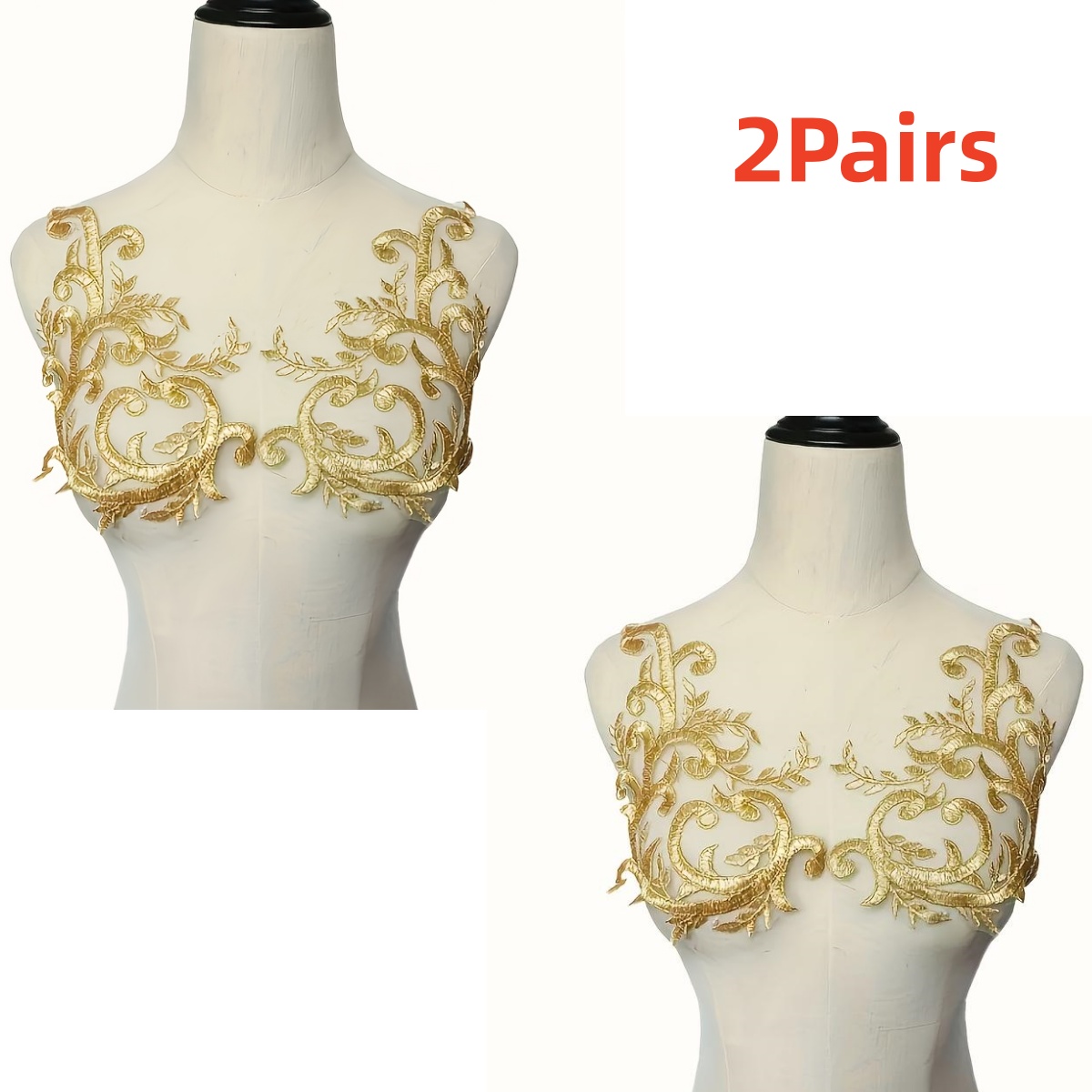 2 คู่ ผ้าลูกไม้สีทองลายดอกไม้  - Applique Patch Flower บทวิจารณ์และราคา
