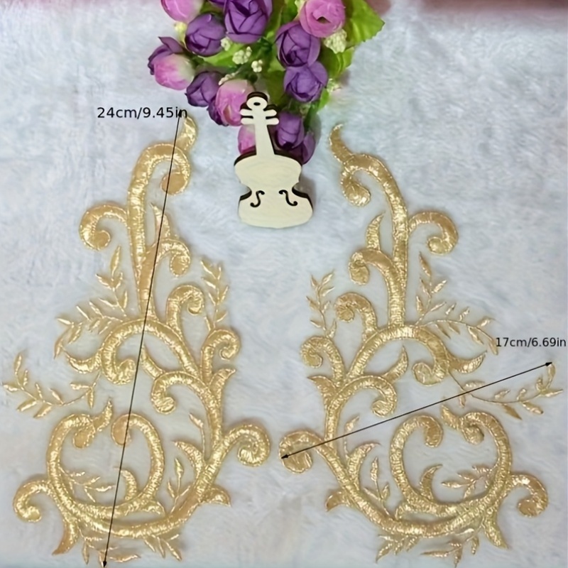2 คู่ ผ้าลูกไม้สีทองลายดอกไม้  - Applique Patch Flower บทวิจารณ์และราคา