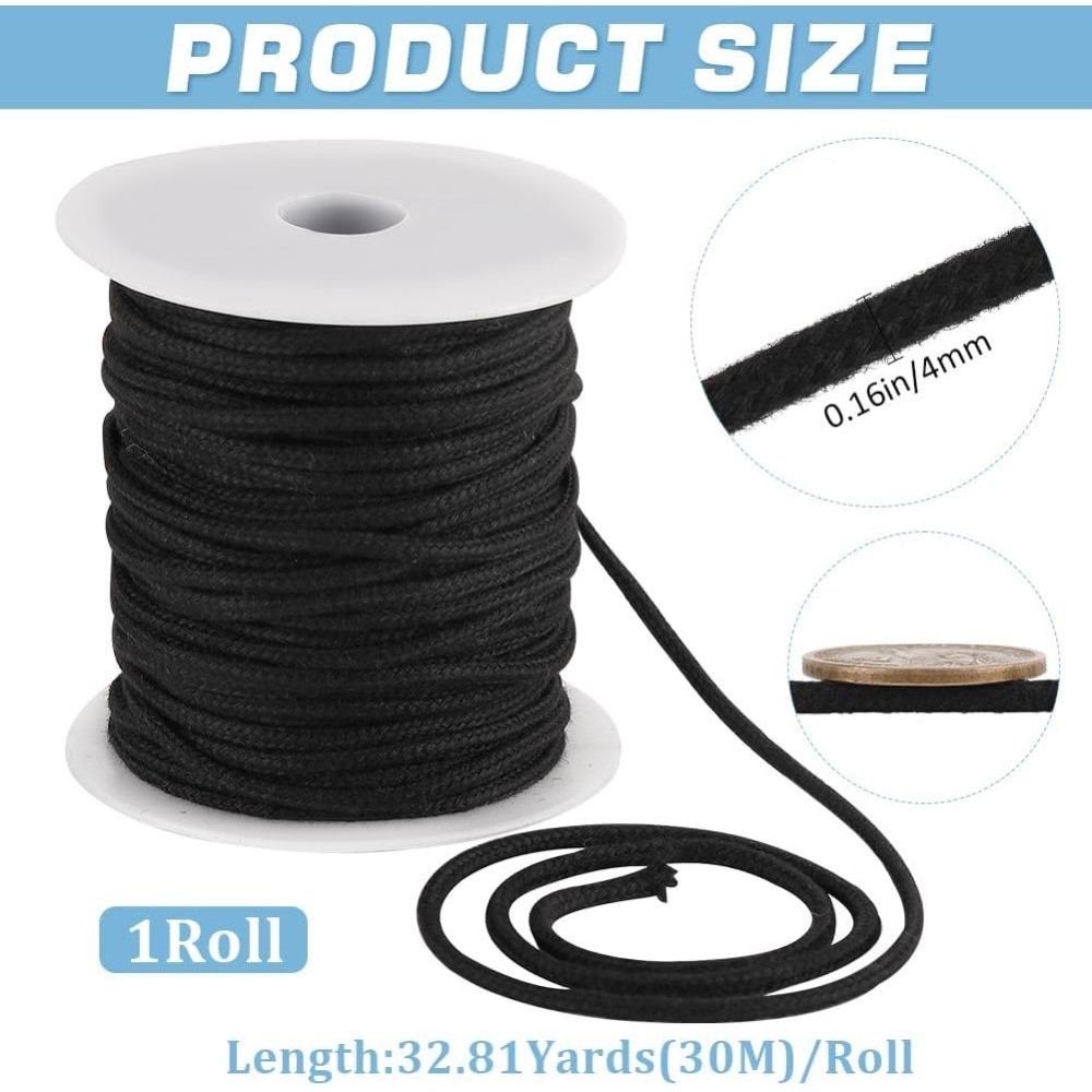 เชือกฝ้ายสีดำขนาด 4 มม. ยาว 33 - Cord Trim Twisted บทวิจารณ์และราคา