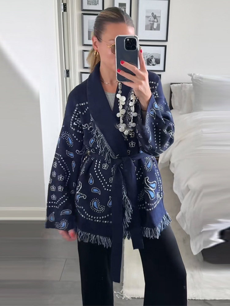 เสื้อคาร์ดิแกนพิมพ์ลายหรูหราพร - Tassel Fringe Trim บทวิจารณ์และราคา
